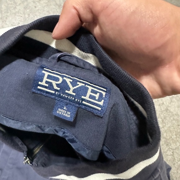 RYE Mens Large Navy Striped Bomber Windbreaker Vintage 90s Zip Up Retro - Picture 5 of 6